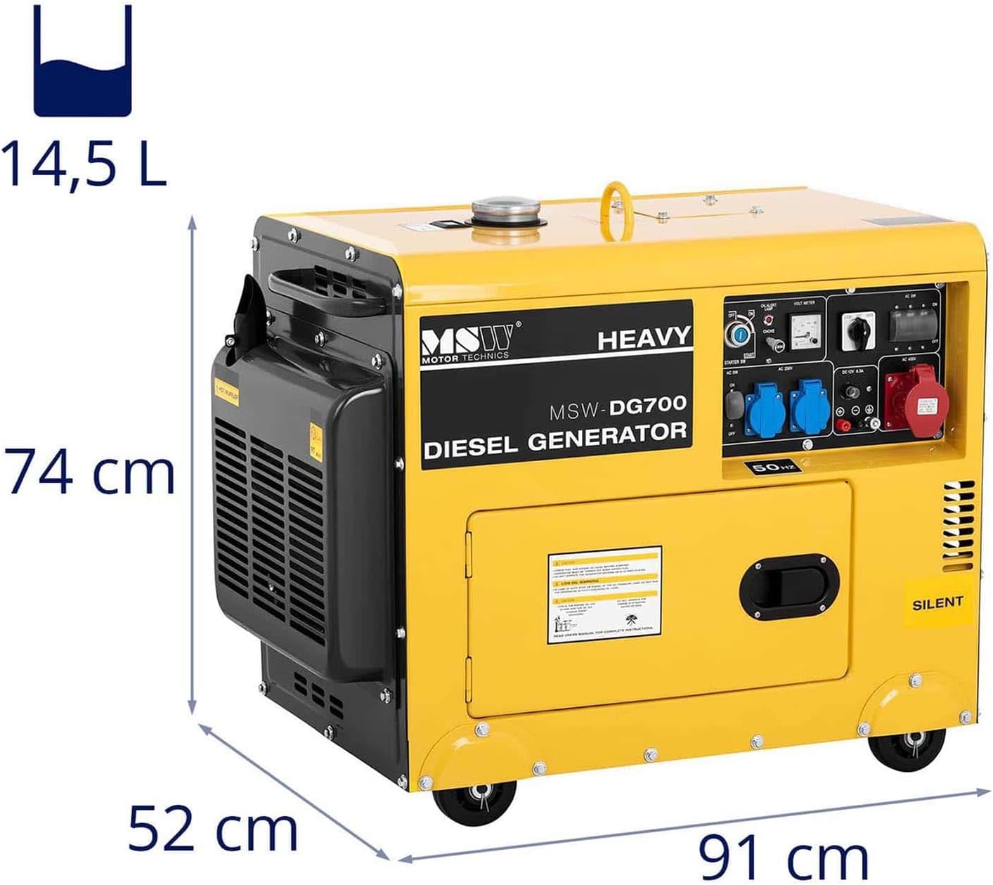 Generatore Diesel Silenzioso 7.5 kW Generatore di emergenza con avviamento elettrico 2x 230V, 1x 400V 7500W